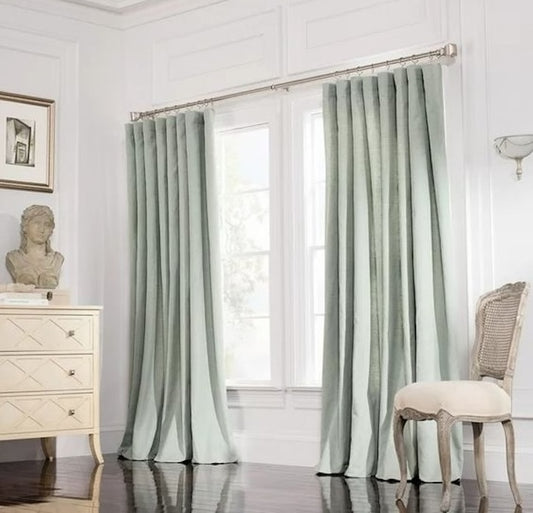 Linen Solid Drapes Curtains Mineral Green