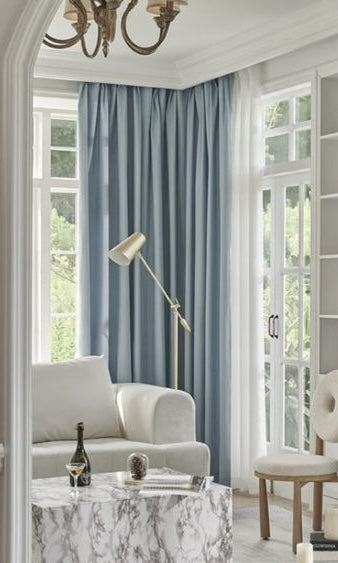 Linen Solid Drapes Curtains Slate Blue