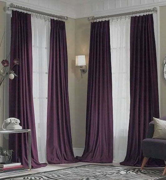 Silk Dupioni Solid Drapes Curtains Plum