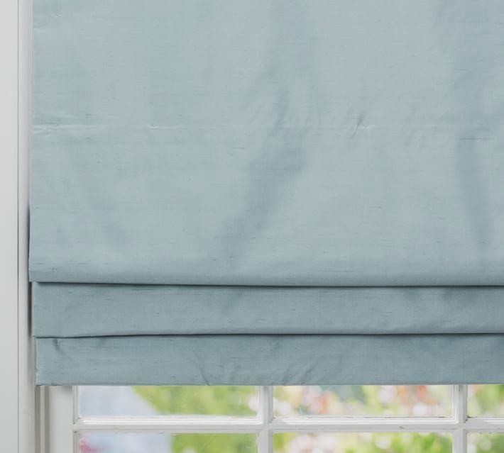 Dupioni Silk Roman Shades Dusky Blue