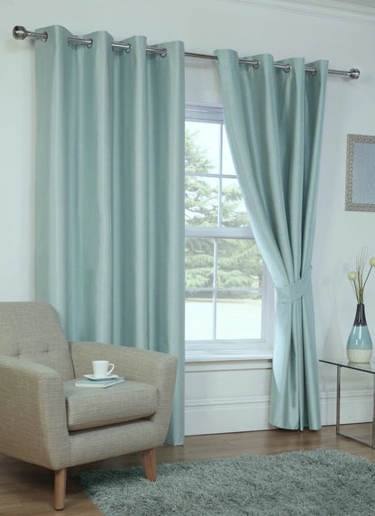 Faux Silk Dupioni Solid Drapes Curtains Aqua Blue
