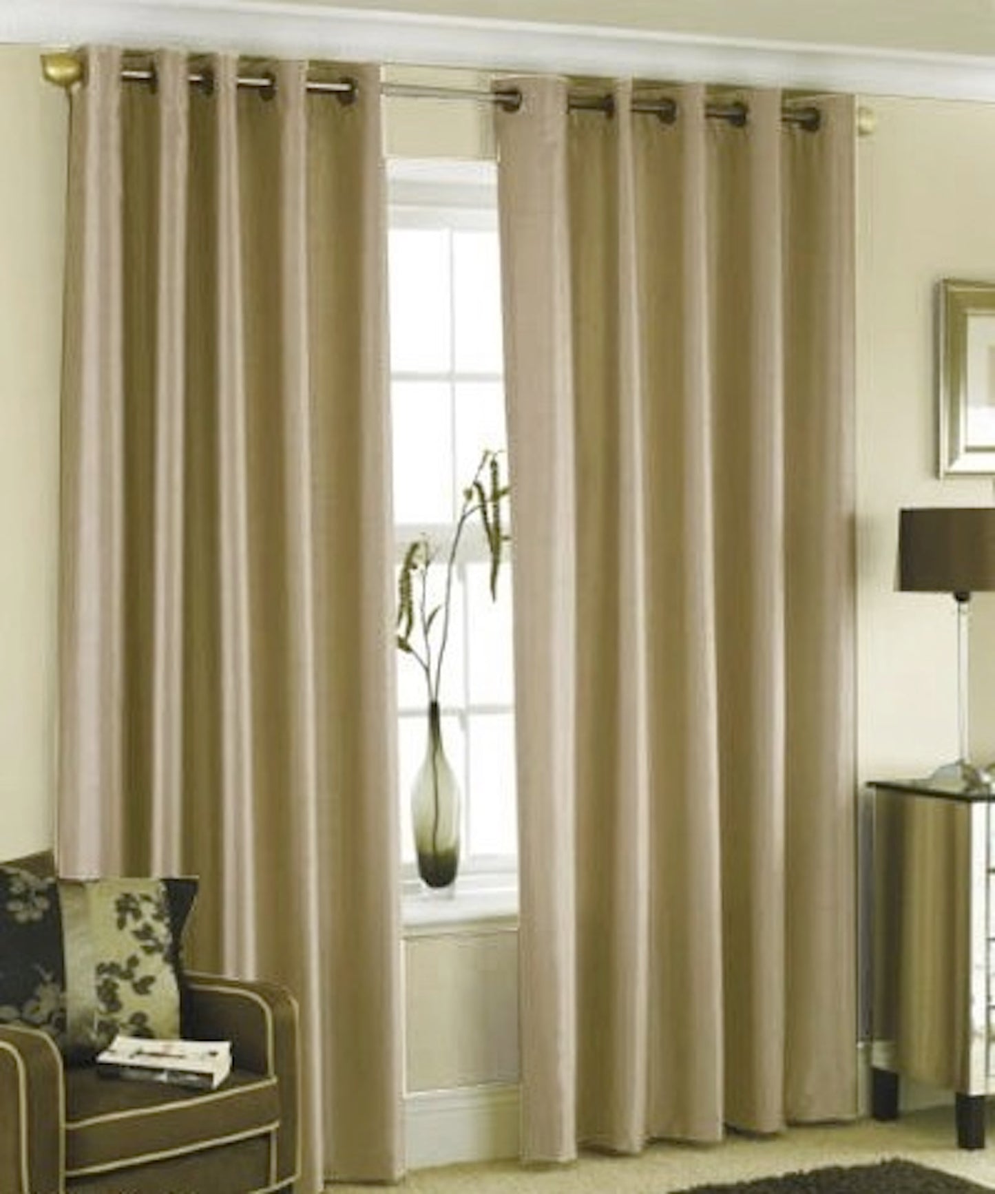Faux Silk Dupioni Solid Drapes Curtains Beige