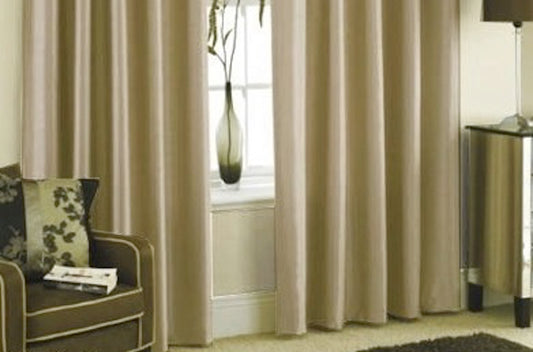 Faux Silk Dupioni Solid Drapes Curtains Beige