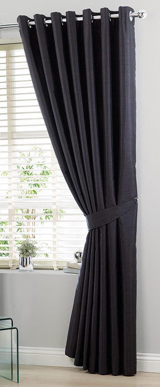 Faux Silk Dupioni Solid Drapes Curtains Black