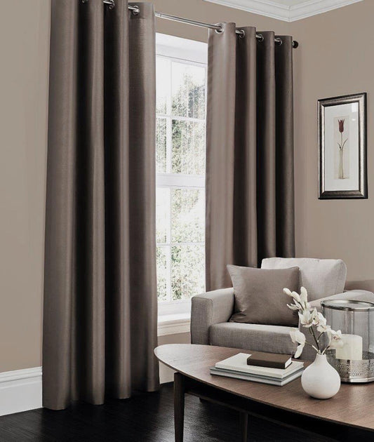 Faux Silk Dupioni Solid Drapes Curtains Brown