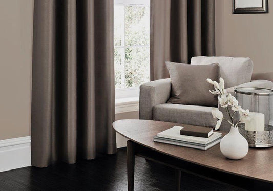 Faux Silk Dupioni Solid Drapes Curtains Brown