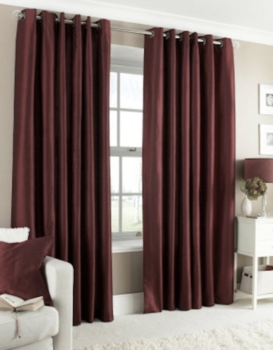 Faux Silk Dupioni Solid Drapes Curtains Burgundy