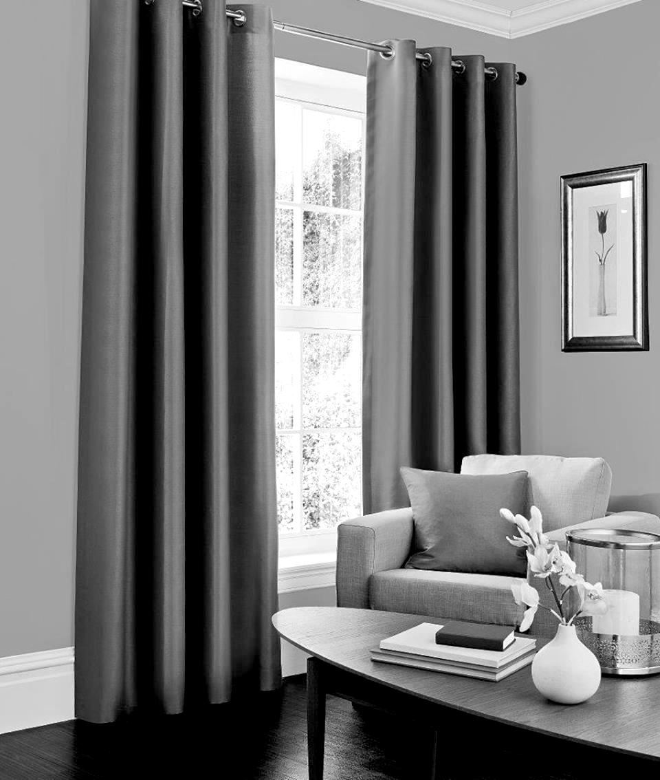 Faux Silk Dupioni Solid Drapes Curtains Charcoal Grey