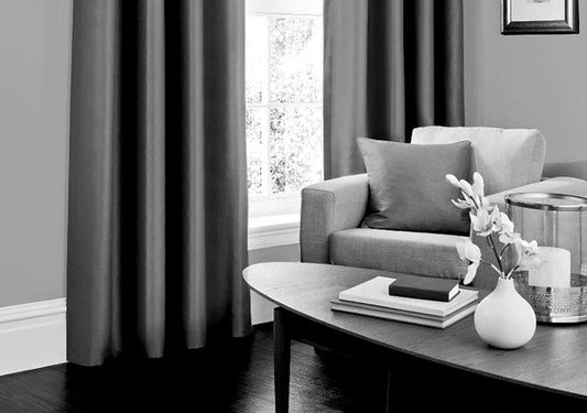 Faux Silk Dupioni Solid Drapes Curtains Charcoal Grey
