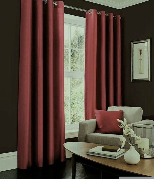 Faux Silk Dupioni Solid Drapes Curtains Crimson Red