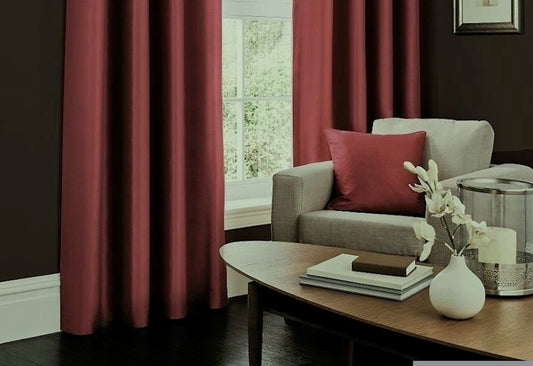 Faux Silk Dupioni Solid Drapes Curtains Crimson Red