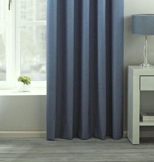 Faux Silk Dupioni Solid Drapes Curtains Denim Blue