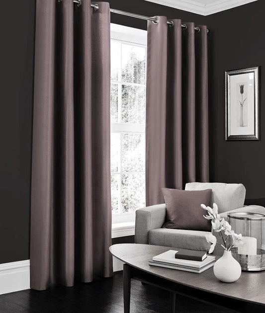 Faux Silk Dupioni Solid Drapes Curtains Dusky Plum