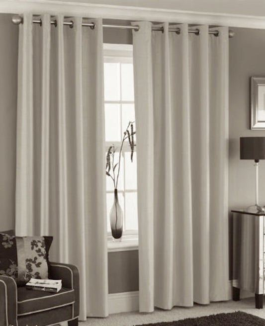 Faux Silk Dupioni Solid Drapes Curtains Ecru
