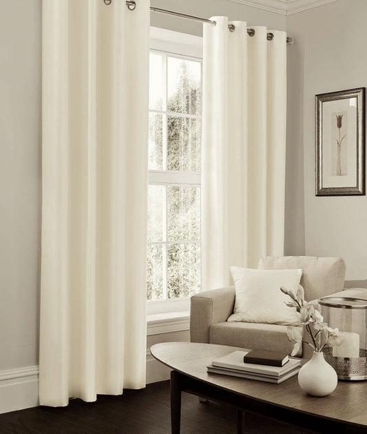 Faux Silk Dupioni Solid Drapes Curtains Ivory