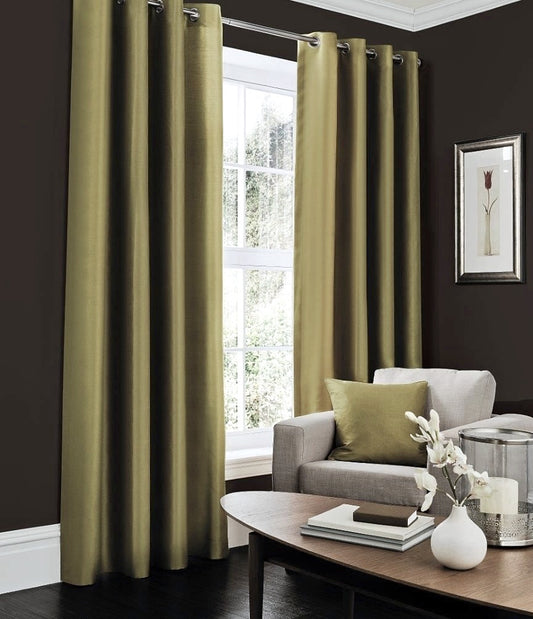 Faux Silk Dupioni Solid Drapes Curtains Olive Green