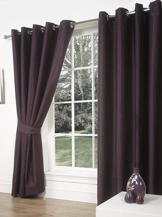 Faux Silk Dupioni Solid Drapes Curtains Plum