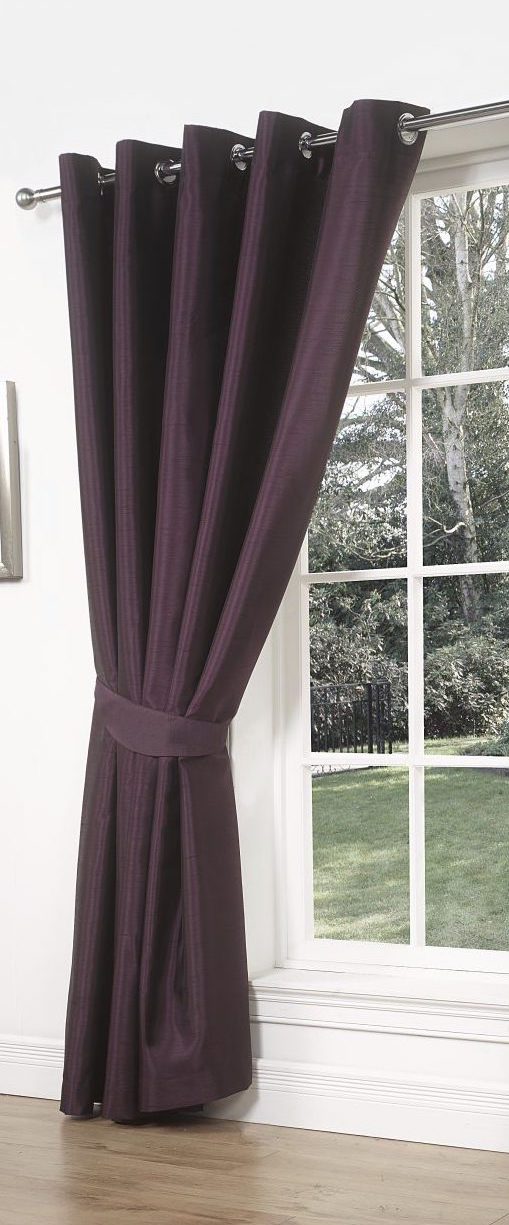 Faux Silk Dupioni Solid Drapes Curtains Plum