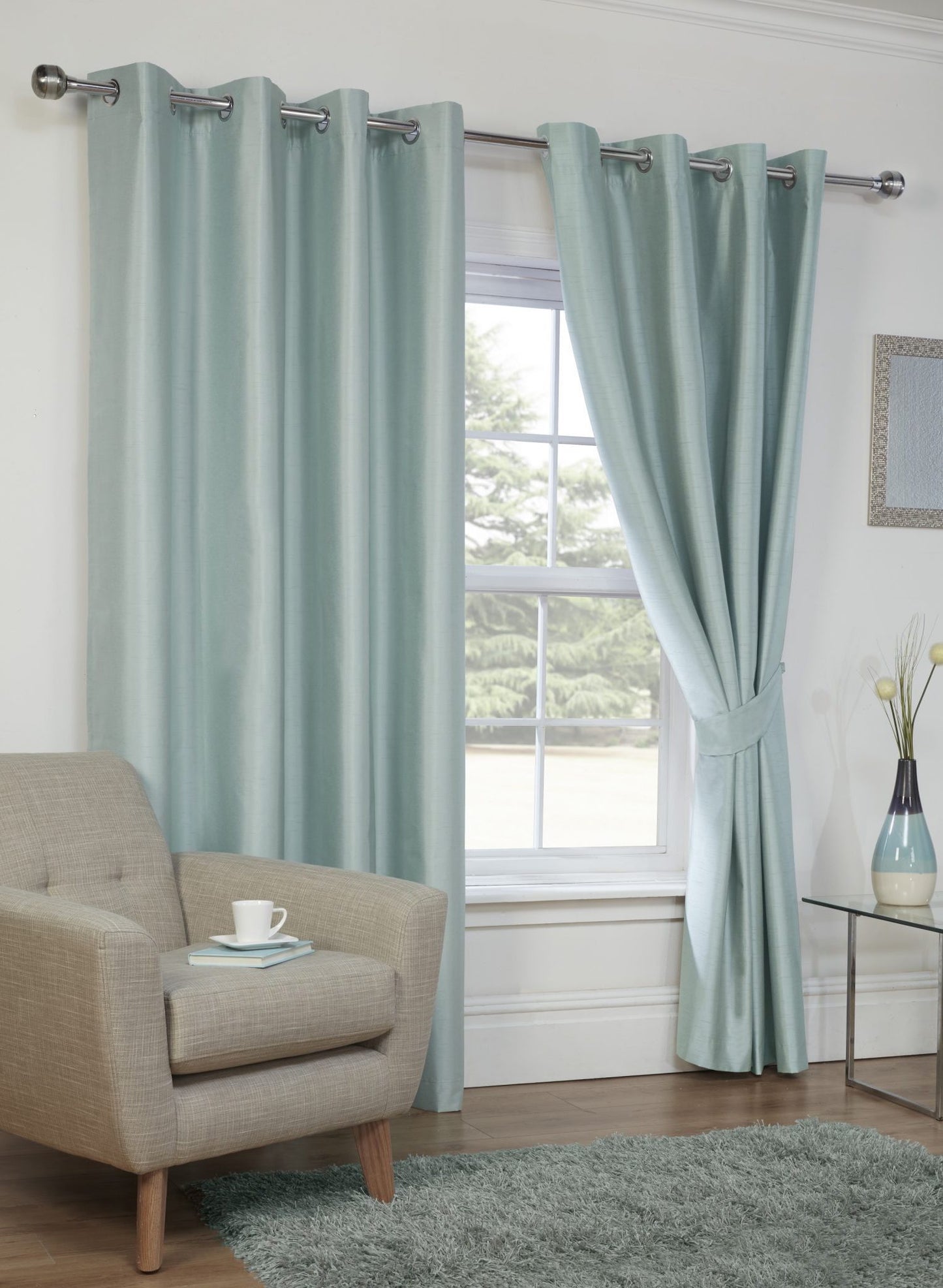 Faux Silk Dupioni Solid Drapes Curtains Powder Blue