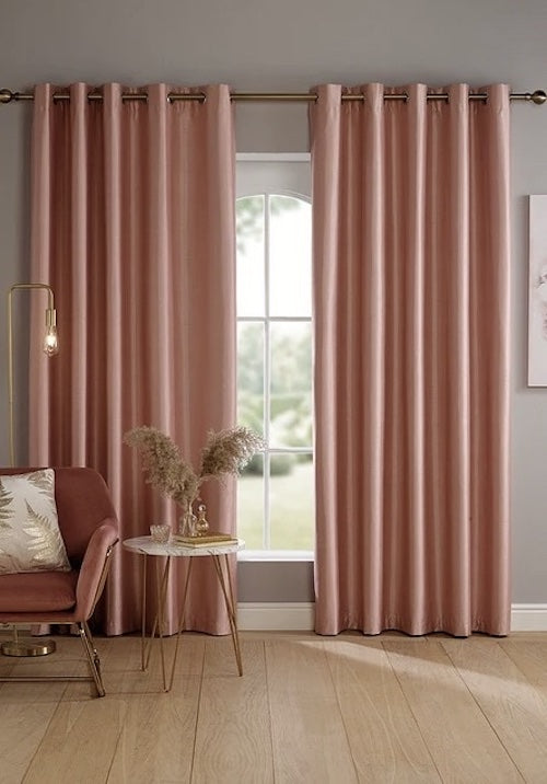 Faux Silk Dupioni Solid Drapes Curtains Rose Pink