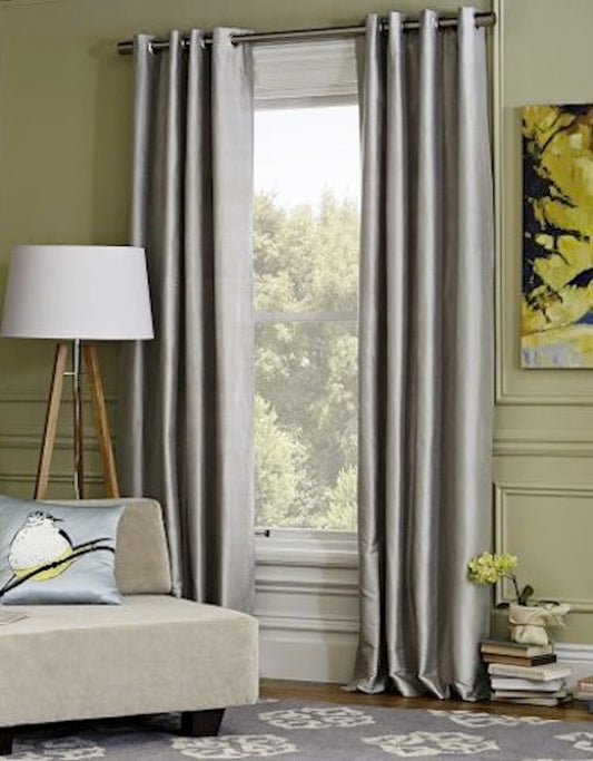 Faux Silk Dupioni Solid Drapes Curtains Silver Grey