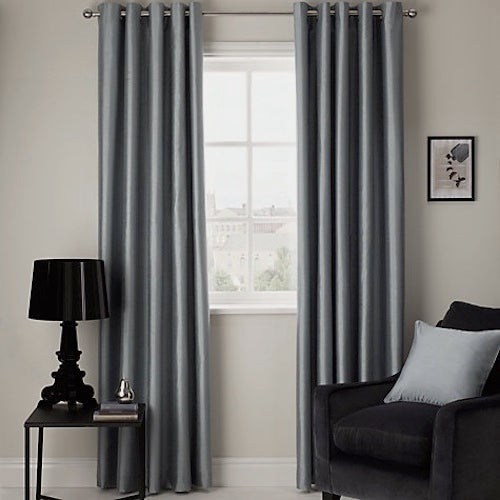 Faux Silk Dupioni Solid Drapes Curtains Slate Grey