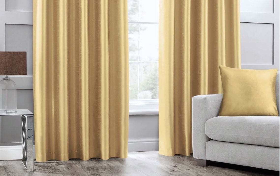 Faux Silk Dupioni Solid Drapes Curtains Soft Gold