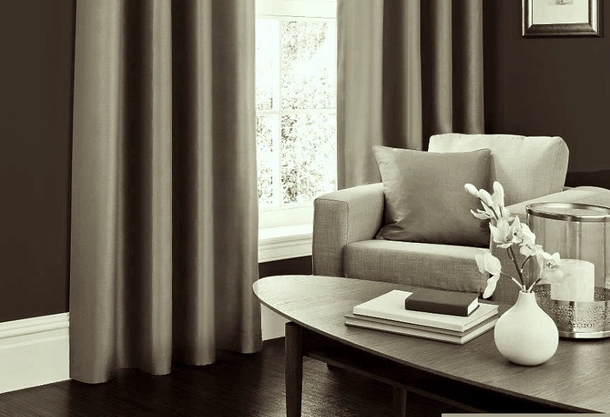 Faux Silk Dupioni Solid Drapes Curtains Taupe