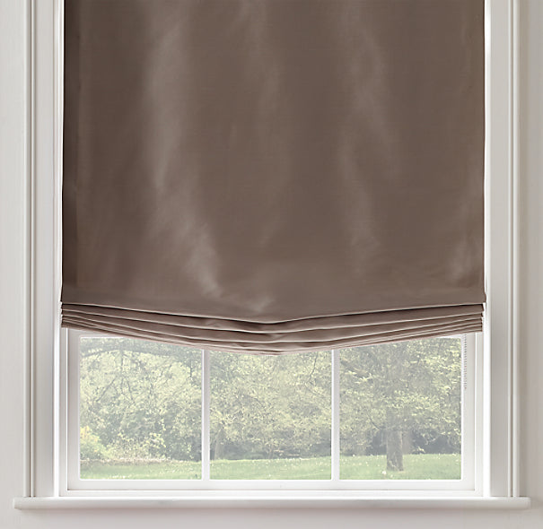 Dupioni Silk Relaxed Roman Shades Stone Brown