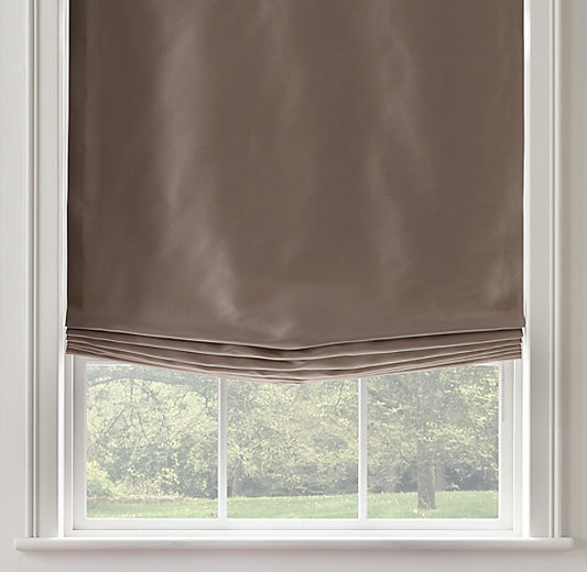 Dupioni Silk Relaxed Roman Shades Stone Brown