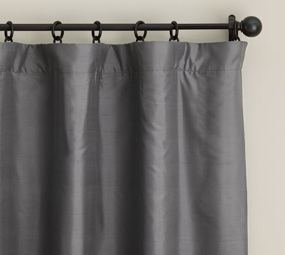Silk Dupioni Solid Drapes Curtains Graphite Grey