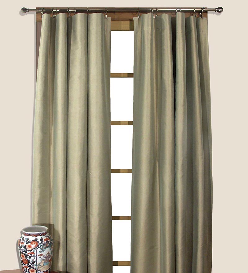 Silk Dupioni Solid Drapes Curtains Olive Green
