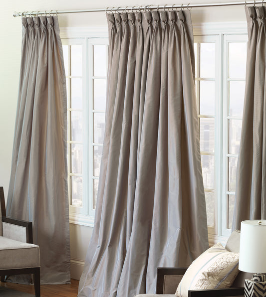 Silk Dupioni Solid Drapes Curtains Pewter Grey