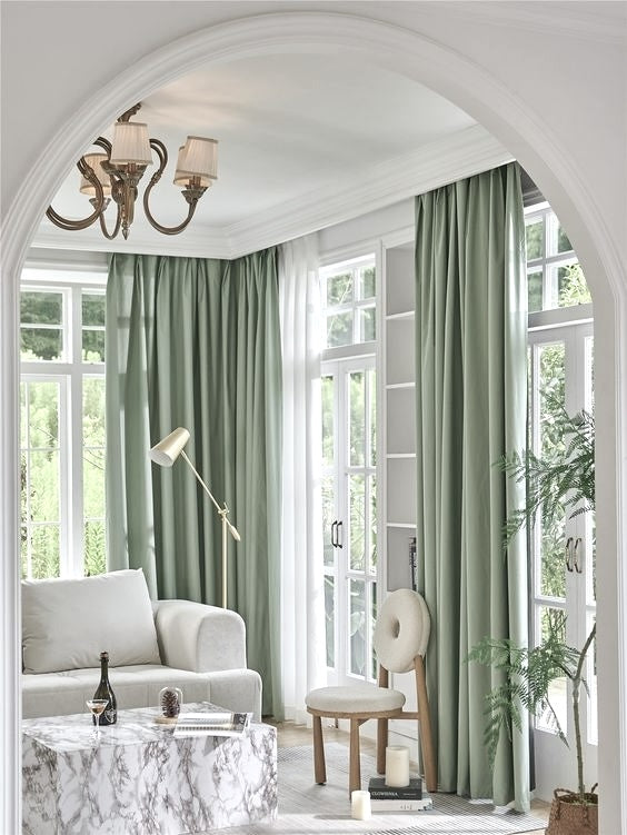 Linen Solid Drapes Curtains Mineral Green