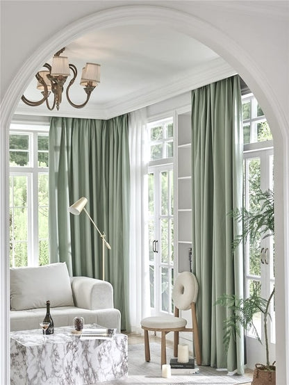 Linen Solid Drapes Curtains Mineral Green