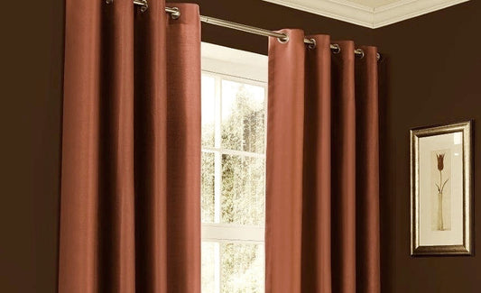 Faux Silk Dupioni Solid Drapes Curtains Rust