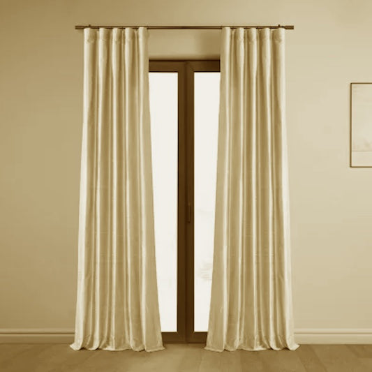 Faux Silk Dupioni Solid Drapes Curtains Champagne