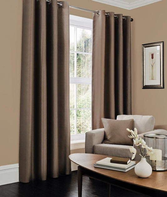 Faux Silk Dupioni Solid Drapes Curtains Chocolate Brown