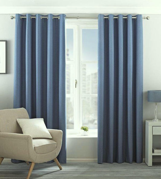 Faux Silk Dupioni Solid Drapes Curtains Denim Blue
