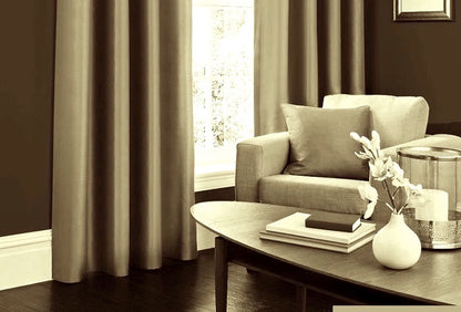 Faux Silk Dupioni Solid Drapes Curtains Tan
