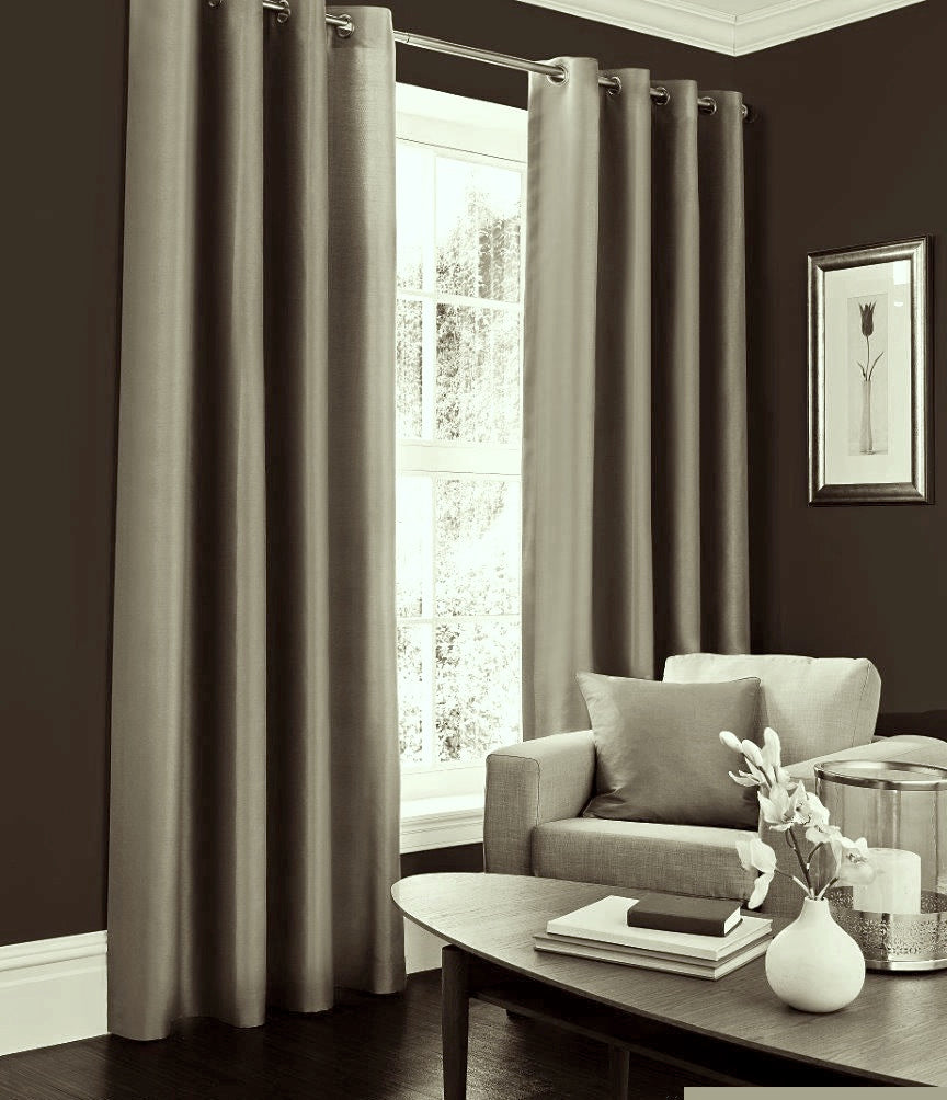 Faux Silk Dupioni Solid Drapes Curtains Taupe