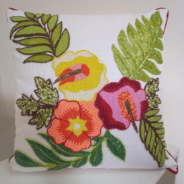 Hand Embroidered Pillow Cover Floral