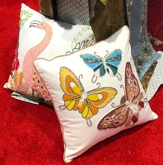 Hand Embroidered Pillow Cover Butterfly