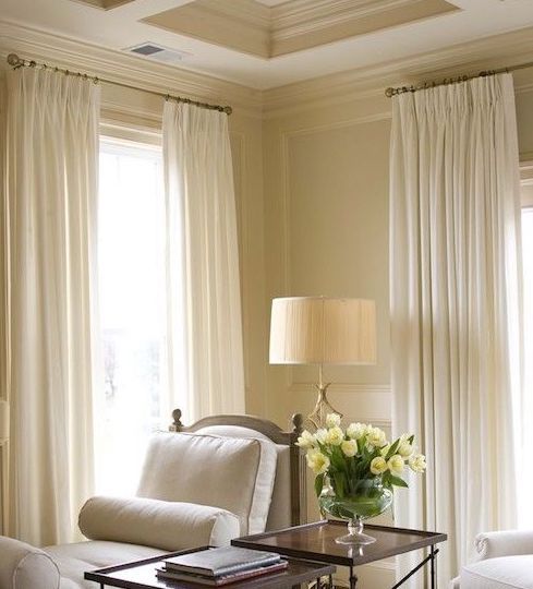 Linen Solid Drapes Curtains Ivory