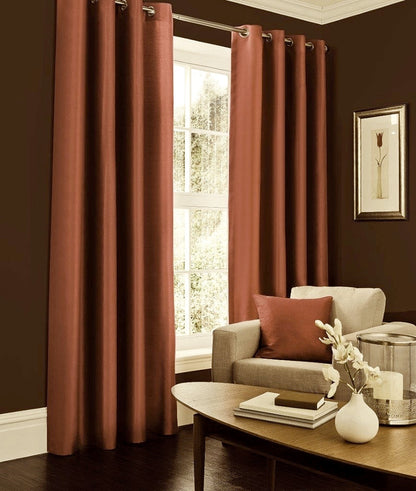 Faux Silk Dupioni Solid Drapes Curtains Rust
