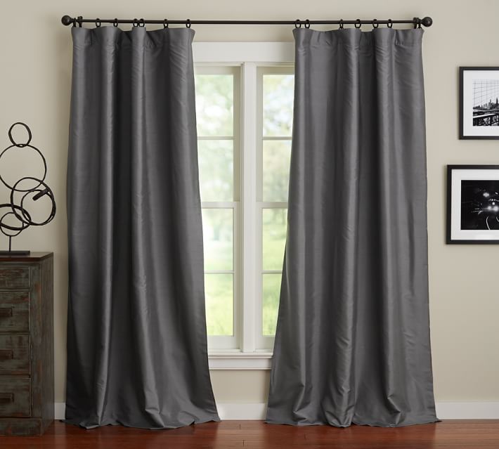 Silk Dupioni Solid Drapes Curtains Graphite Grey