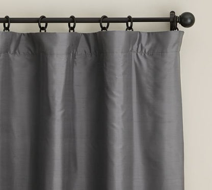 Silk Dupioni Solid Drapes Curtains Graphite Grey