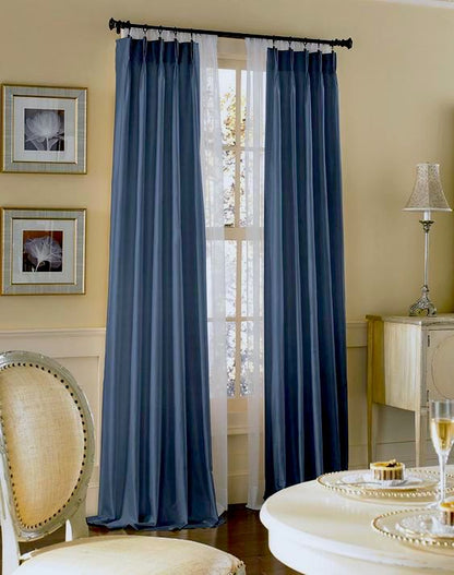 Silk Dupioni Solid Drapes Curtains Midnight Blue