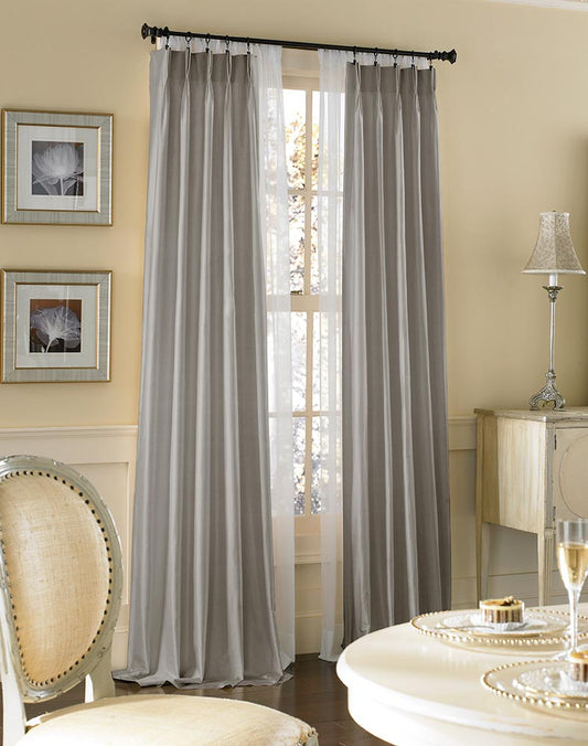 Silk Dupioni Solid Drapes Curtains Silver Grey