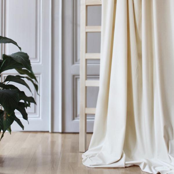 Velvet Solid Drapes Curtains Ivory